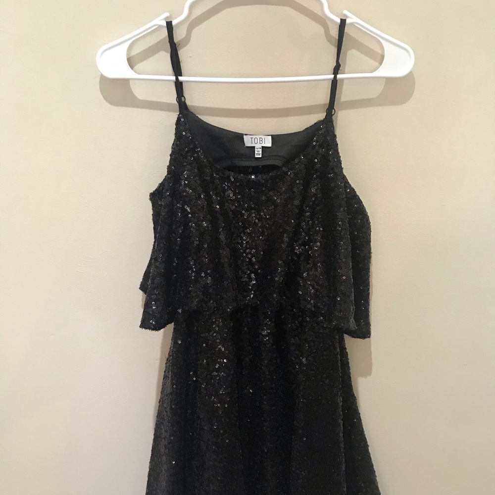 Tobi Black Sequin Backless Dress